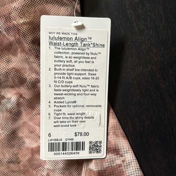 LULULEMON ALIGN WAIST-LENGTH TANK SHINE DIAMOND DYE MISTY SHELL CACOA FOIL SZ 6 - Picture 7 of 8